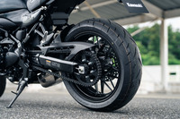 タイヤサイズは、前が120/70ZR17、後ろが180/55ZR17。オールラウンドな特性のダンロップのラジアルタイヤ「スポーツマックスGPR-300」が装着される。