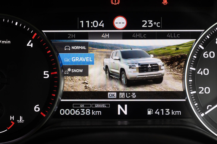 三菱トライトンGSR(4Hグラベルモード選択時のメーターパネル)