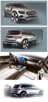 「メルセデス・ベンツGLB」のデザインスケッチ。ちなみに同車を購入した藤田ニコルさんは、フロントマスクのデザインが一番気に入っているという。