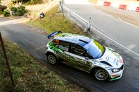 今年の全日本チャンピオンであるヘイキ・コバライネン・北川紗衣組。型遅れの「シュコダ・ファビア」でWRC2のレギュラー参戦組に割って入る善戦を見せるも、ミッショントラブルでリタイア。