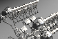 中空の吸気バルブやカムシャフトを用いて軽量に仕上げられた「MHP-8」の内部。エンジンの単体重量は、従来型となる「M840T」よりも10kg軽いとアナウンスされている。