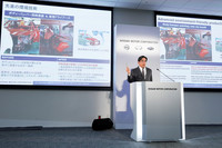 2019年11月28日に行われた「ニッサン インテリジェント ファクトリー」の説明会の様子。このときはまだ、新たな生産技術・生産設備導入の目的にカーボンニュートラルは含まれていなかった。