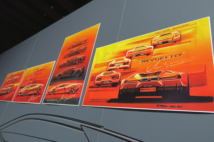 「ランボルギーニ・レヴエルト」のスケッチ。