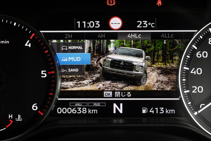 三菱トライトンGSR(4HLcマッドモード選択時のメーターパネル)