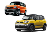 デビュー当初の「クロスビー」(写真右下)は、初代「ハスラー」の意匠に大きく寄せたモデルだったが……。ブランドの支柱となる車種が代わるとは、8年という時間の長さを感じる。