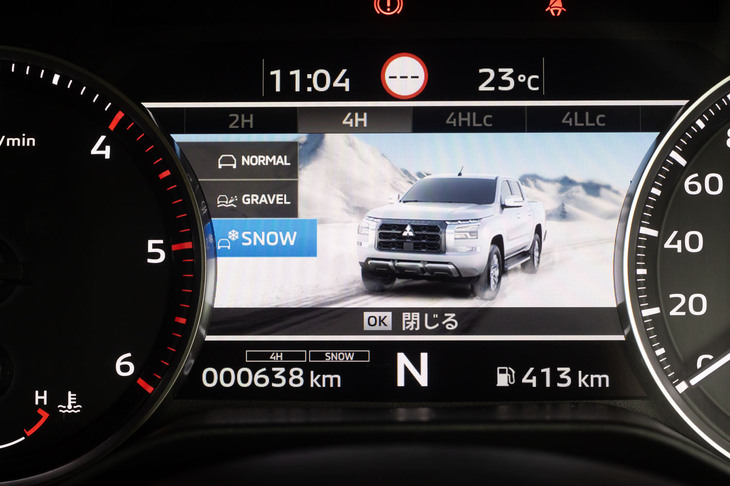 三菱トライトンGSR(4Hスノーモード選択時のメーターパネル)