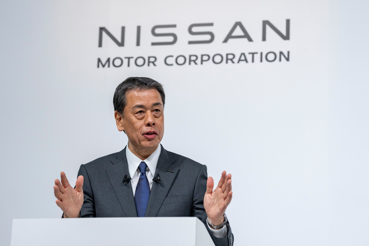 2024年12月23日の日産自動車、本田技研工業、三菱自動車の共同記者会見より、ホンダとの経営統合の検討開始に至った経緯を説明する、日産の内田 誠社長。