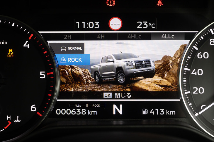 三菱トライトンGSR(4LLcロックモード選択時のメーターパネル)