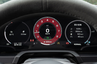 フル液晶式メーターのサイズは12.65インチ。この試乗車はタコメーターの盤面も「カーマインレッド」をチョイスしていた。