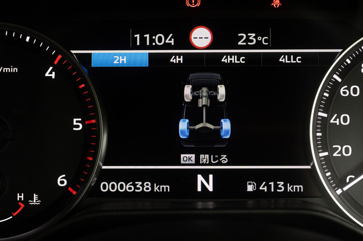 三菱トライトンGSR(2H選択時のメーターパネル)