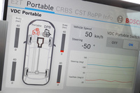 車載ディスプレイより、セントラルECU(実際にはESCユニット)内の姿勢制御プログラムが緻密にブレーキを調整し、車両の横滑りを軽減している様子。