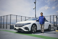 「EQS」による無給電ロングドライブのスタート地点は、九州北部の福岡空港。大雨など荒天になることはなく、まずはひと安心。