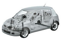 新しくなったプラットフォーム。サスペンションは、前マクファーソンストラット、後トーションビーム式を採用した。