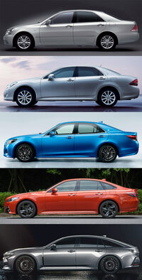 2003年に登場した12代目以降の、「クラウン/クラウン セダン」のサイドビュー。スポーティーなイメージがセダンのトレンドとなると、ライバルの多くは車体下部にリアへ向けてキックアップするモチーフを取り入れてきたが、クラウンでは“ゼロクラウン”以降のモデルでも、そうした傾向は控えめだった。