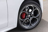 20インチの5ホールデザインアルミホイールから、レッドのブレーキキャリパーが顔をのぞかせる。タイヤは255/45R20サイズの「ミシュラン・ラティチュードスポーツ3」が装着されていた。