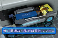 ダイハツが開発していた軽自動車用燃料電池システムは、水素ではなくヒドラジン一水和物を燃料(?)に採用。貴金属フリーを実現している点も特徴だった。