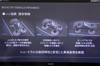 「i-ACTIV AWD」搭載車のコーナリングイメージ。前後軸へのトルク配分はもちろん、エンジントルクそのものやブレーキを制御することでニュートラルな旋回特性と安定した車両姿勢を実現するという。