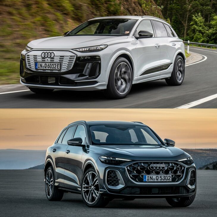 今どきのドイツ車の例。上が「アウディQ6 e-tron」、下が「Q5」。