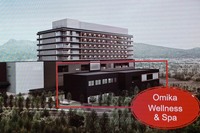 温浴施設を含むウェルネス棟(写真で赤枠内の施設)は宿泊棟と分かれており、一棟すべてがウェルネスに特化している。