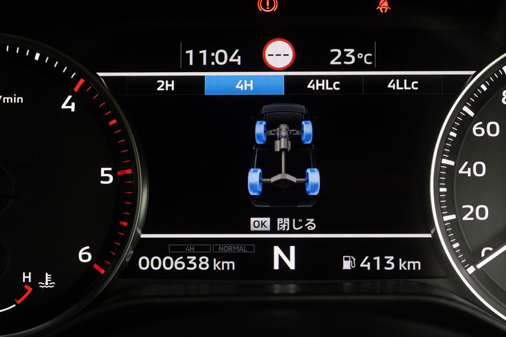 三菱トライトンGSR(4H選択時のメーターパネル)
