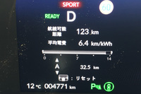 高速道路で100km/h巡行を行うと、電費は6.4km/kWhに急降下。速度が上がれば上がるほど電費は悪化する。新東名の120km/hが実現したばかりなのに、EVでその恩恵にあずかるためには航続距離とのトレードオフになってしまう。