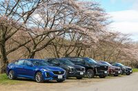 群馬県嬬恋村の三原の桜並木にて。実は日本は、世界的に見てもキャデラックのラインナップが充実しているマーケットなのだ。