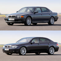 クリス・バングル氏によるBMWデザイン改革の一例。写真は上が3代目(1994-2001年)、下が4代目(2001-2009年)の「7シリーズ」。