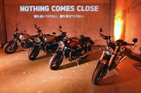 写真左が「スピードツイン900」、中央の2台が「スピードツイン1200」、写真右が「スピードツイン1200RS」。
