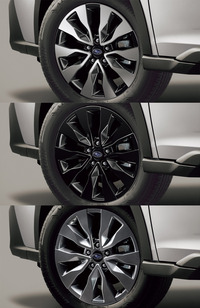 上から「リミテッドEX」「X-BREAK EX」「リミテッドEX“アクティブ×ブラック”」の18インチアルミホイール。