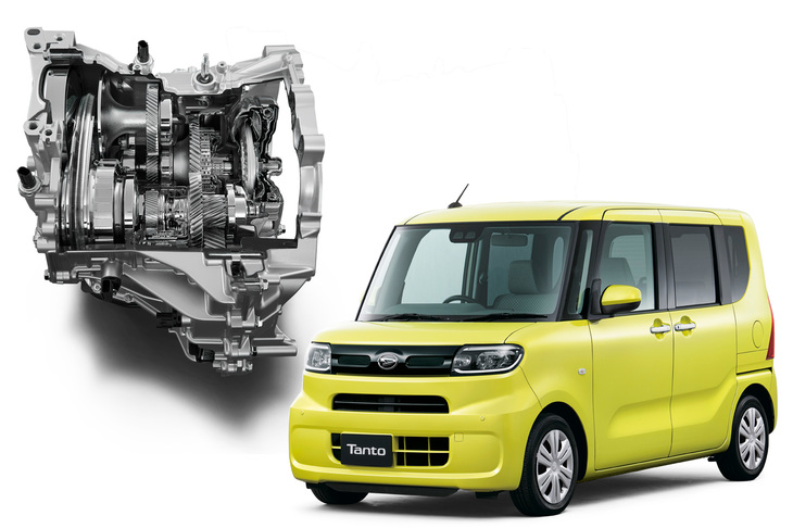 4代目「ダイハツ・タント」に搭載される「デュアルモードCVT」は、CVTと遊星ギアの連携によって変速比を制御するユニークな構造の変速機で、変速比幅の大幅な拡大と伝達効率の向上を実現している。
