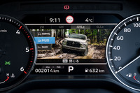 駆動システムの状態によって選べるドライブモードは異なる。「NORMAL」のみすべての状態で選べるほか、「2H」では「ECO」が、「4H」では「GRAVEL」と「SNOW」が、「4HLc」では「MUD」と「SAND」が、「4LLc」では「ROCK」が選択可能となる。