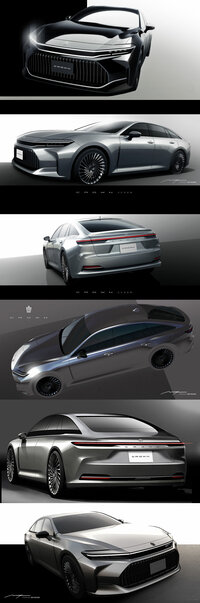 清水「こんなにたくさんデザインスケッチを公開してくれるなんて、トヨタはすごい太っ腹だね」
ほった「今回は『クラウン スポーツ』のときと違って、途中でボツになったっぽい案のスケッチが、少なかった気がしますね」
清水「意図的により分けてもいるんだろうけど、『クラウン セダン』はデザインの途中で、あんまり迷うことがなかったのかもしれないね」