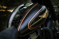 試乗車のカラーリングは有償色の「ブラックゴールド」。緻密なピンストライプは、すべて職人の手になるものだ。