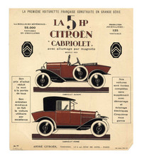 「シトロエン5HP」の販売に用いられた1923年当時のパンフレット。写真ではなく、イラストで車両が紹介されている。