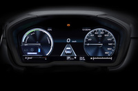 「ストロングハイブリッド」を搭載する「クロストレック プレミアムS:HEV EX」には、12.3インチサイズのフル液晶メーターパネルが採用される。メーター左側にハイブリッドの作動状況や電池残量などを表示する。