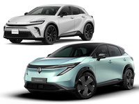 特有のプロポーションと面の動きが特徴的な、「トヨタ・クラウン スポーツ」(上)と「日産アリア」(下)。