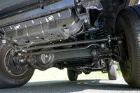 足まわりをフロントから見たところ。サスペンションは前後リジッドアクスル。バネは当初は前後ともリーフスプリングだったが、1999年の改良でフロントのみコイルスプリングとなった。