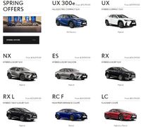 レクサスUK(イギリス)のオフィシャルサイト。ご覧の通り、スポーティーなクーペ「RC F」や「LC」を除き、ハイブリッドモデルしか選べない。