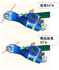 今回の改良では、路面からの入力をタイヤが後方にいなすよう、TBAブッシュを取り付ける角度が変更された。(画像提供:マツダ)