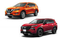 2013年登場の3代目(写真左上)と、2022年登場の4代目(同右下)「日産エクストレイル」。かつては多くの日産車の顔を飾ってきた「Vモーショングリル」も、今やすっかり下火だ。