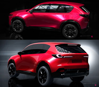 新型「CX-5」のサイド/リアのデザインスケッチ。テールゲート下部をオーバーハング状にすることは、このころから考えていたようだ。