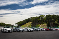 試乗のために用意された新型「スープラ」。スープラは2019年1月の北米国際自動車ショーで世界初公開され、日本では同年5月17日に販売が開始された。