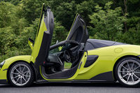 マクラーレンの特徴であるディヘドラルドアは、「軽量化のため、ヒンジをひとつにしたかった」という理由で採用されたもの。サイドシルはモノコックを形成するカーボンがむき出しとなっている。