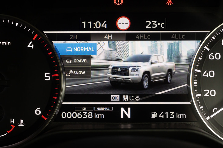 三菱トライトンGSR(4Hノーマルモード選択時のメーターパネル)