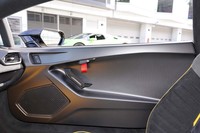 カーボン材むき出しのドアパネル。軽量化のためドアノブをベルトに置き換える徹底ぶりだ。