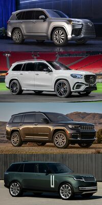 上から順に、「レクサスLX」「メルセデス・ベンツGLS」「ジープ・グランドチェロキーL」「レンジローバー」。