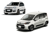 3代目「シエンタ」(右下)はデビュー当時、「『フィアット・パンダ』(左上)に似ている!」と一部で騒がれた。