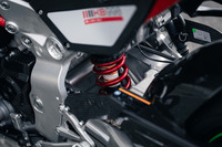 リアサスペンションにはアルミ削り出しのスイングアームと、やはりWSBK由来のショーワの「バランスフリーリアクッションライト(BFRC lite)」を採用。カワサキの機種とは異なり、垂直にマウントされている。