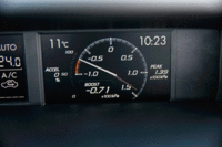 ダッシュボード中央のディスプレイには、ブースト計のアニメーションや詳しい燃費情報、トルク伝達の状況などが表示される。(写真をクリックすると表示バリエーションが見られます)