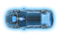 駆動用バッテリーからの電力を制御するパワーコントロールユニットの搭載位置を、既存の荷室フロア下からエンジン上部に変更。この空いたスペースを生かして燃料タンクの容量を63リッターに拡大した。歴代スバル車で最長となる、ワンタンクで1000kmを超える航続距離を実現したという。